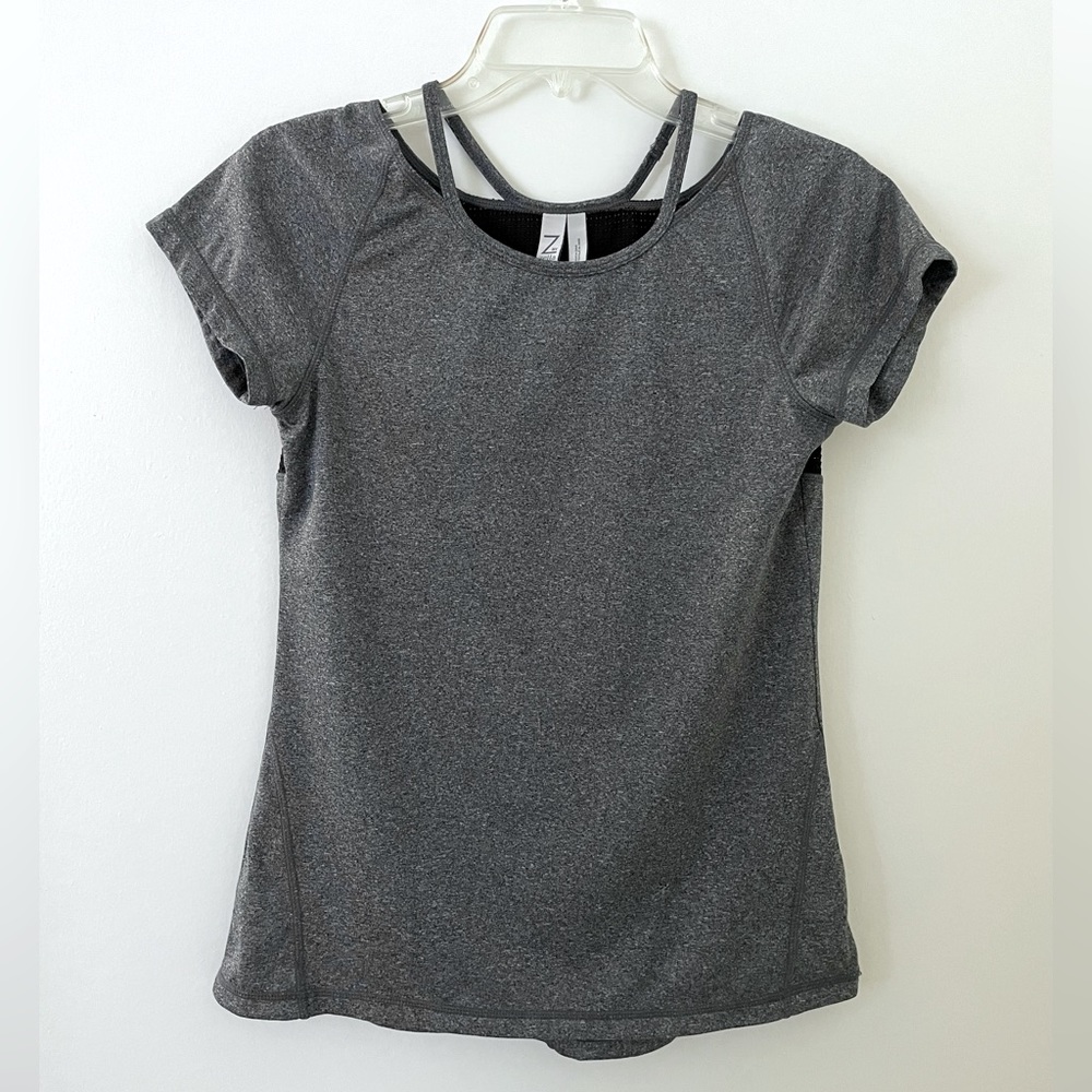 Z by Zella Gray Top with Cute Collar Cutout Details